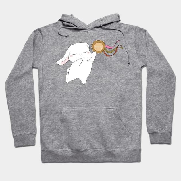 tamborine girl raise hand | white Holland Lop Rabbit | Bunniesmee Hoodie by GambarGrace